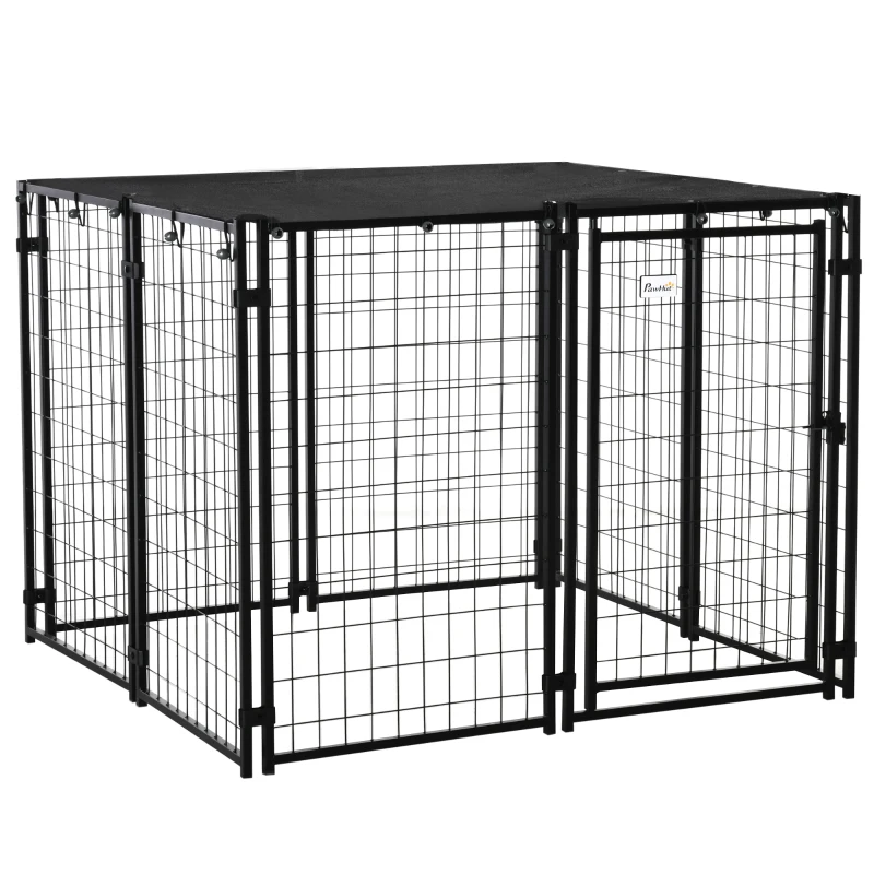 PawHut Enclos pour Chiens Pliable avec Couverture, 8 Panneaux avec Porte Verrouillable, 141x141x113cm, Noir
