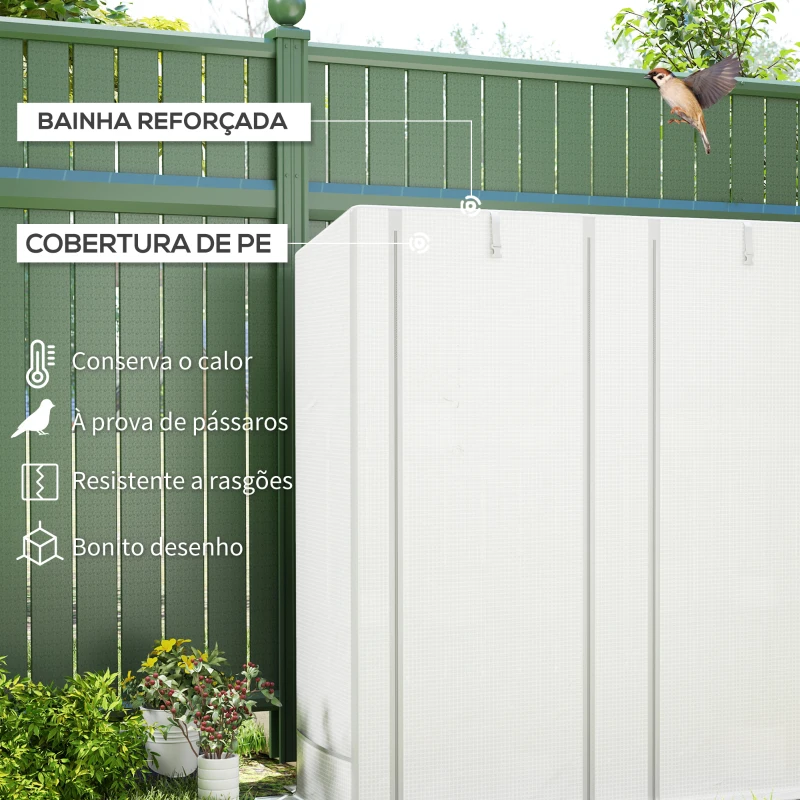 Outsunny Estufa de Exterior Pequena com 3 Prateleiras 2 Portas de Enrolar Capa de PE e Estrutura de Aço 144x48x152 cm Branco