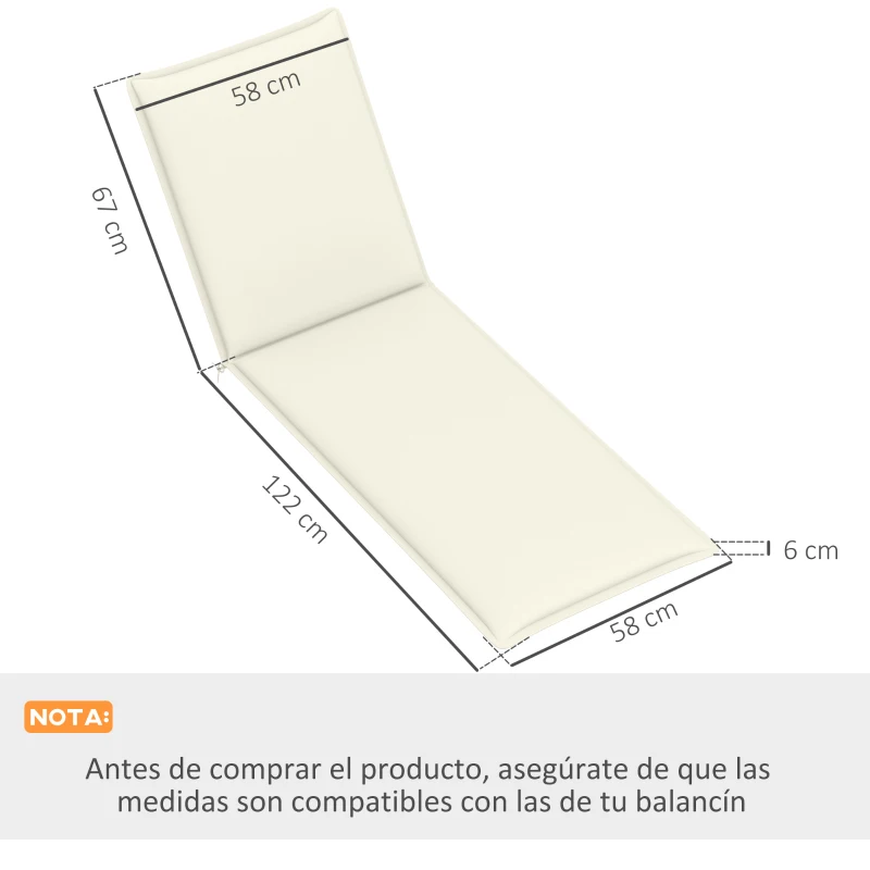 Outsunny 2 Coussins pour Chaises Longues de Jardin avec Protection UV Résistants à Salpicaduras 193x58x6 cm Crème