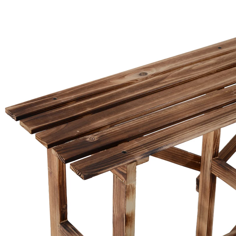 Outsunny Étagère à plantes pliable à 3 niveaux de 78 cm de hauteur, support de fleurs pour intérieur et extérieur en bois, étagère à pots de fleurs avec plateaux, étagère à plantes pour salon, jardin, balcon en bois naturel