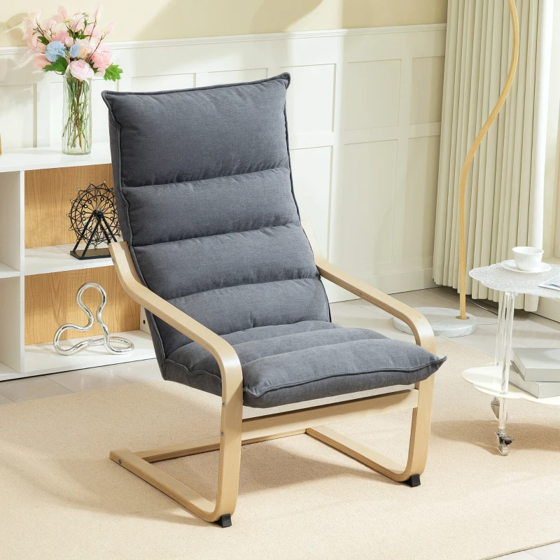 Fauteuil à Bascule Moderne HOMCOM avec Accoudoirs en Bois et Coussins Épais en Velours, 67x83x105 cm, Gris