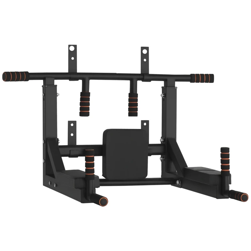 HOMCOM Barra per Trazioni a Muro in Acciaio con Imbottiture Antiscivolo, Carico Massimo 120kg, Nero