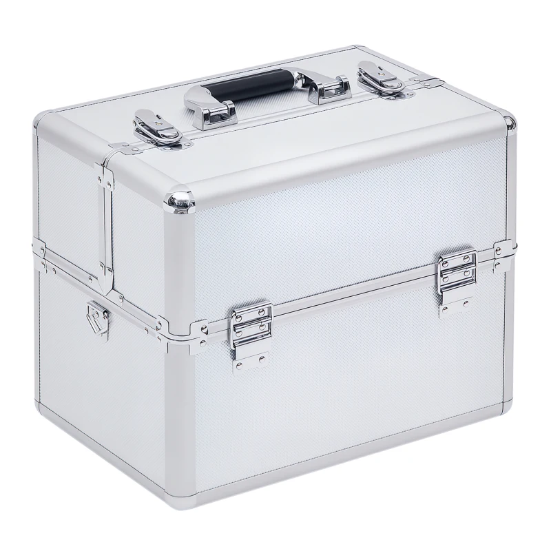 HOMCOM Mallette maquillage valise maquillage à 3 niveaux, boîte de cosmétiques avec clés, 36,5 x 24 x 29 cm, argent