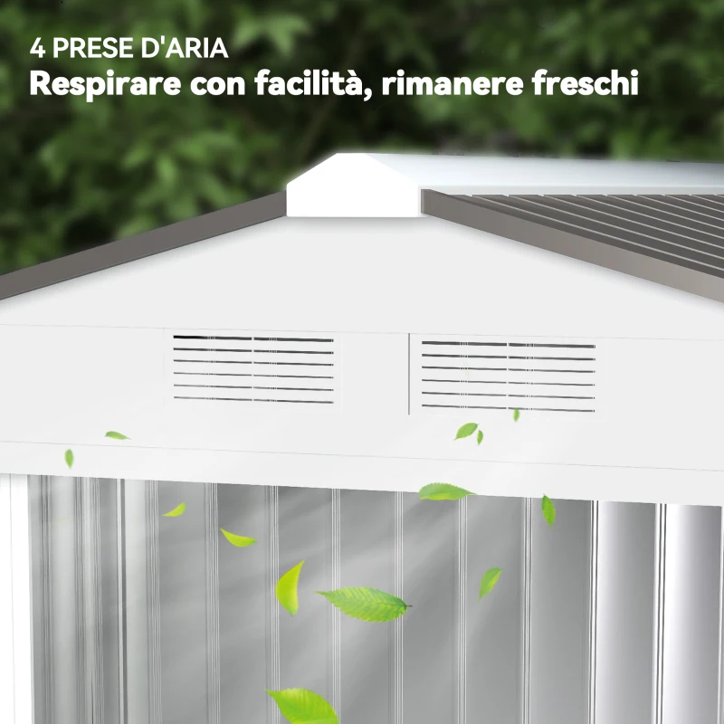 Outsunny Casetta Porta Utensili in Acciaio, Capanno da Giardino con Porte Scorrevoli, 213x130x185 cm, Bianco