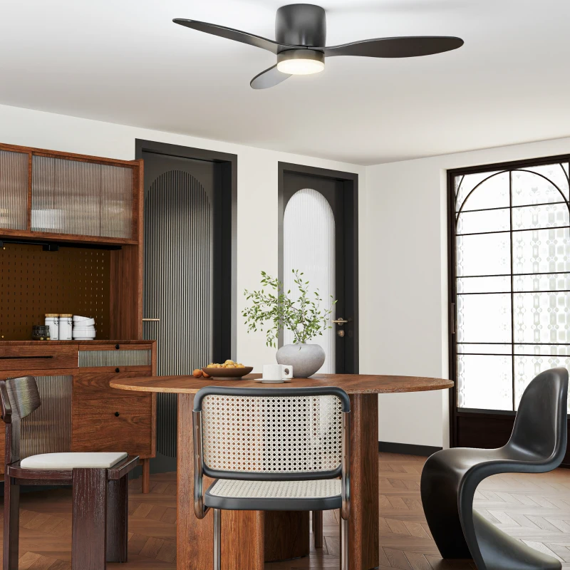 HOMCOM Ventilateur de Plafond avec Lampe et Télécommande, 3 Couleurs de Lumière, 6 Vitesses, Luminosité Ajustable, Noir