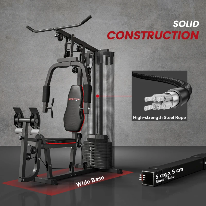 SPORTNOW Stație Fitness Multifuncțională cu 45 kg pentru Antrenament cu Presă Piept și Picioare, 160x108x200 cm, Negru