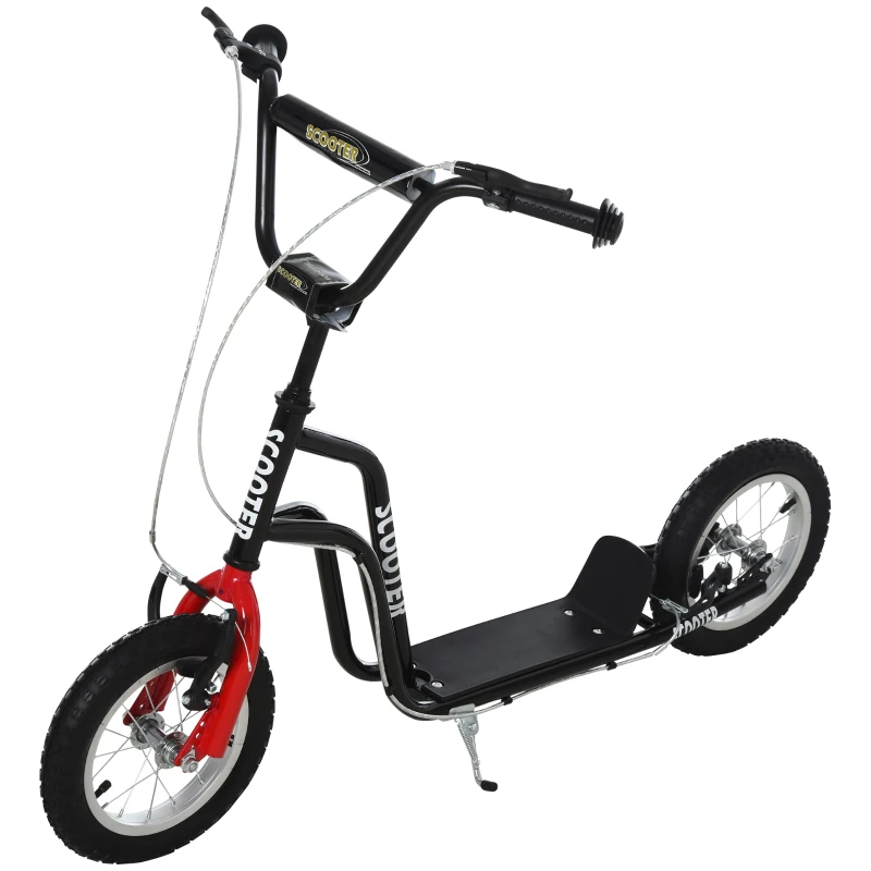 HOMCOM Trottinette Enfant Guidon Réglable Scooter Patinette Ville Enfant Roller Kickboard avec Roues Pneumatiques 12 Pouces à partir de 5 Ans Noir 120 x 58 x 75-80 cm