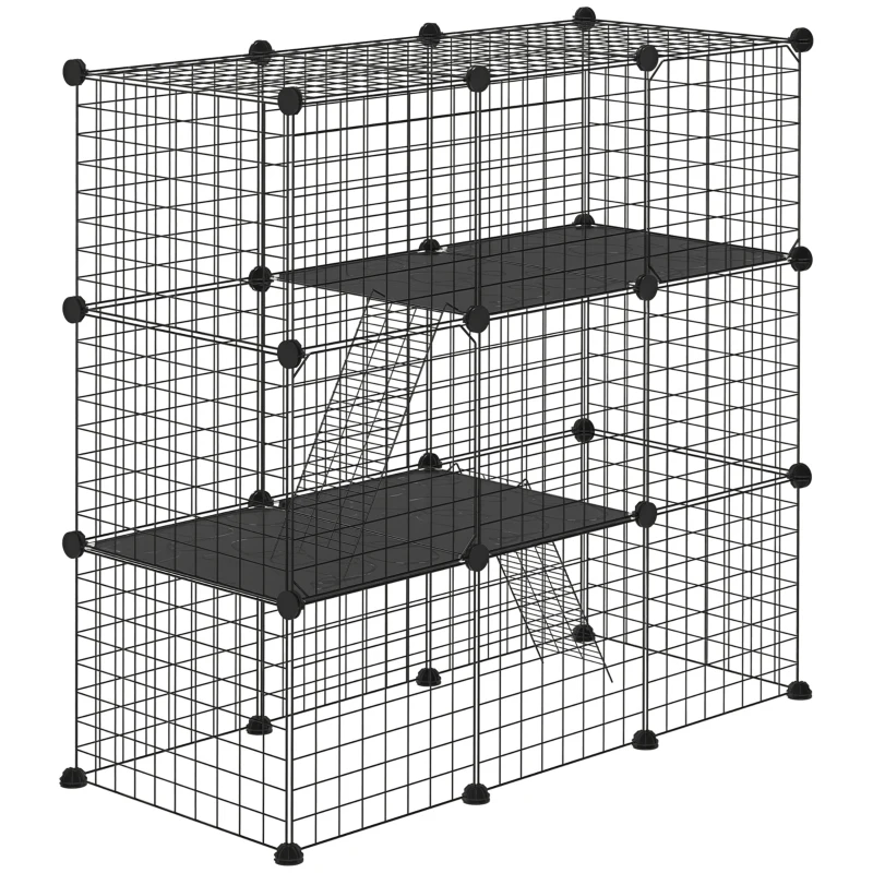 PawHut Țarc Modular pentru Animale de Companie de Talie Mică, cu Panouri și Accesorii, 105x45x105 cm, Negru