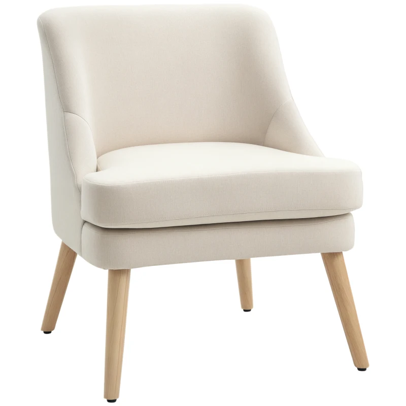 HOMCOM Fauteuil Scandinave Fauteuil salon confortable Fauteuil pour chambre Pieds en Bois Massif revêtement Tissu Lin beige