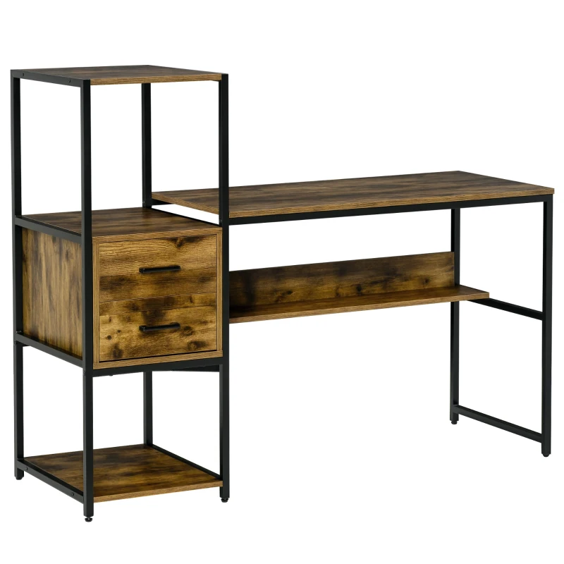 HOMCOM Scrivania Pc con Scaffale e Cassetti in Legno Truciolato e Metallo, 140x50x110cm