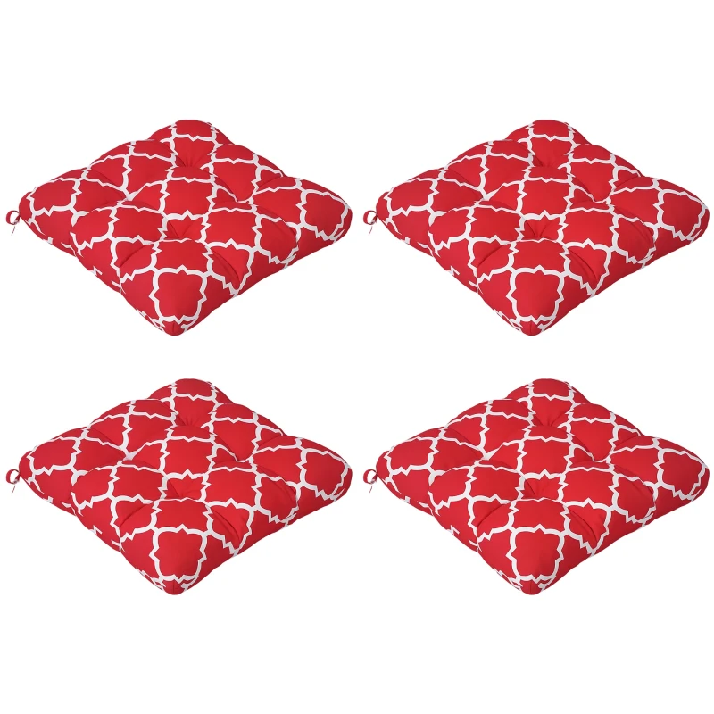 Outsunny Conjunto de 4 Almofadas para Cadeiras de Sala 48x48x7 cm Impermeáveis e Anti-UV com 2 Fitas de Fixação Vermelho