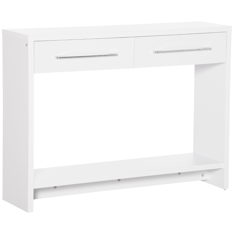 HOMCOM Table console table d'entrée bout de canapé avec étagère et 2 tiroirs style moderne - dim. 101,6I x 28P x 76,2H cm - blanc