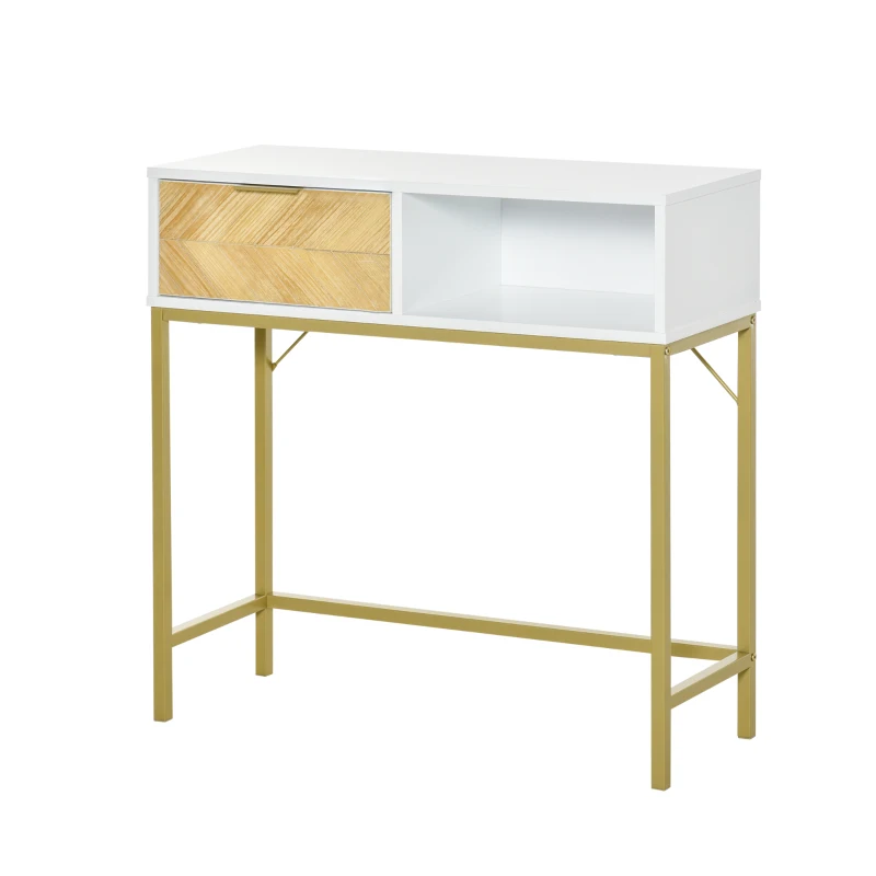 HOMCOM Table Console en Bois, Console d'Entrée ou Salon avec Design Moderne, Blanc et Or, 80x30x80.5cm