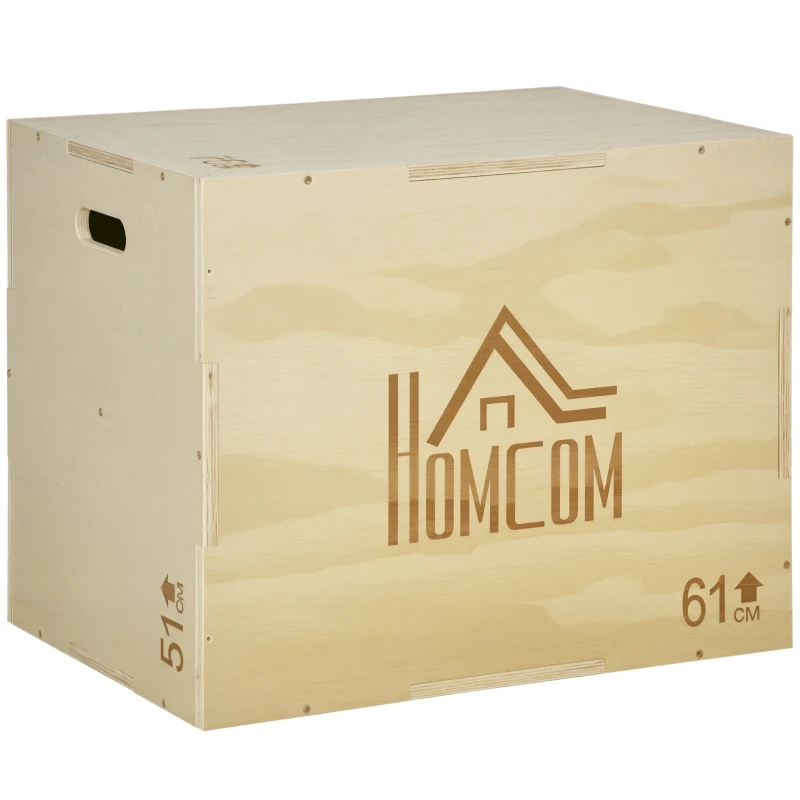 HOMCOM Plyo Box in Legno a 3 Altezze, Jumping Box Pliometrico Capacità 120kg, 61x51x76cm