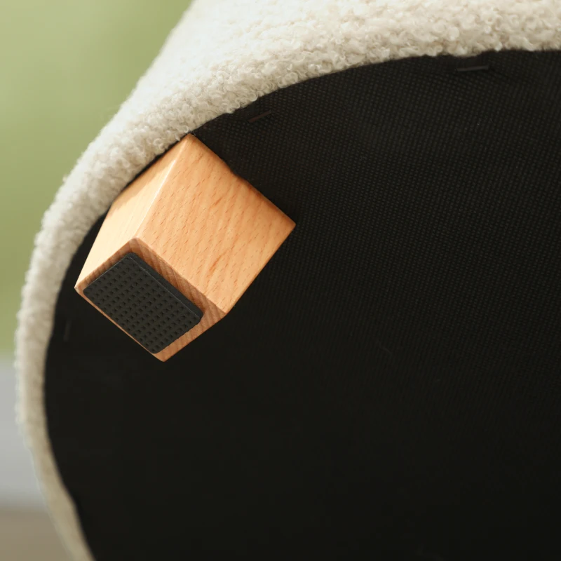 HOMCOM Tabouret rond de rangement avec couvercle et pieds en bois, Repose-pied pour salon, couloir, chambre à coucher, Crème