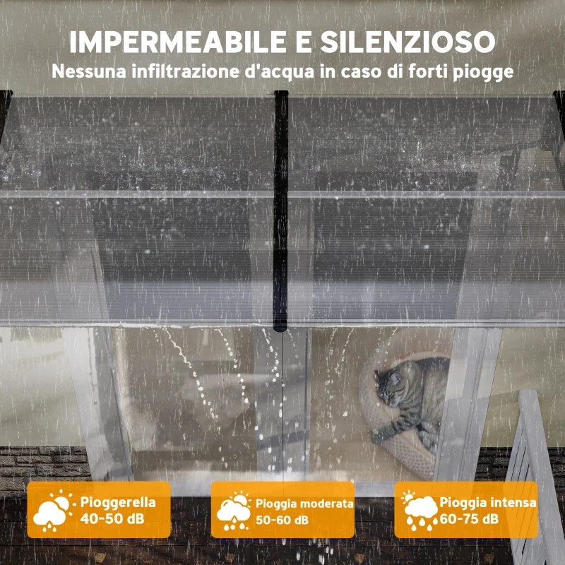 Outsunny Tettoia Moderna in Policarbonato, Alluminio e PP per Balconi, Finestre e Porte, 200x96x27 cm