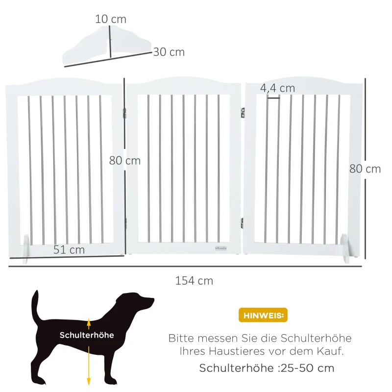 PawHut Barrière de Sécurité pour Chiens, Pliable, Forme Réglable, pour Chiens jusqu'à 20 kg, 154 x 80 x 30 cm, Blanc
