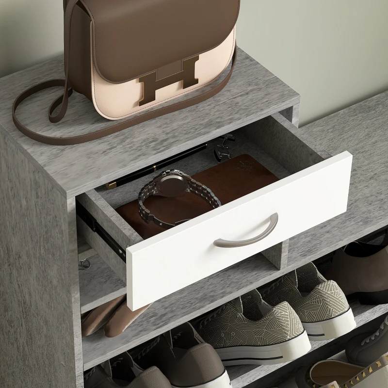 HOMCOM Set Mobile d'Entrée avec Portemanteau à 6 Crochets, Mobile Porte-Chaussures avec Tiroir et Miroir, Gris