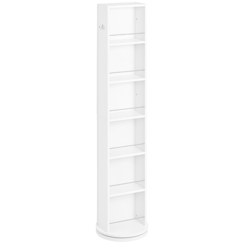 kleankin Armario Alto de Baño Giratorio Columna Auxiliar de Baño de 6 Niveles con Espejo de Cuerpo Entero 36x36x171 cm Blanco