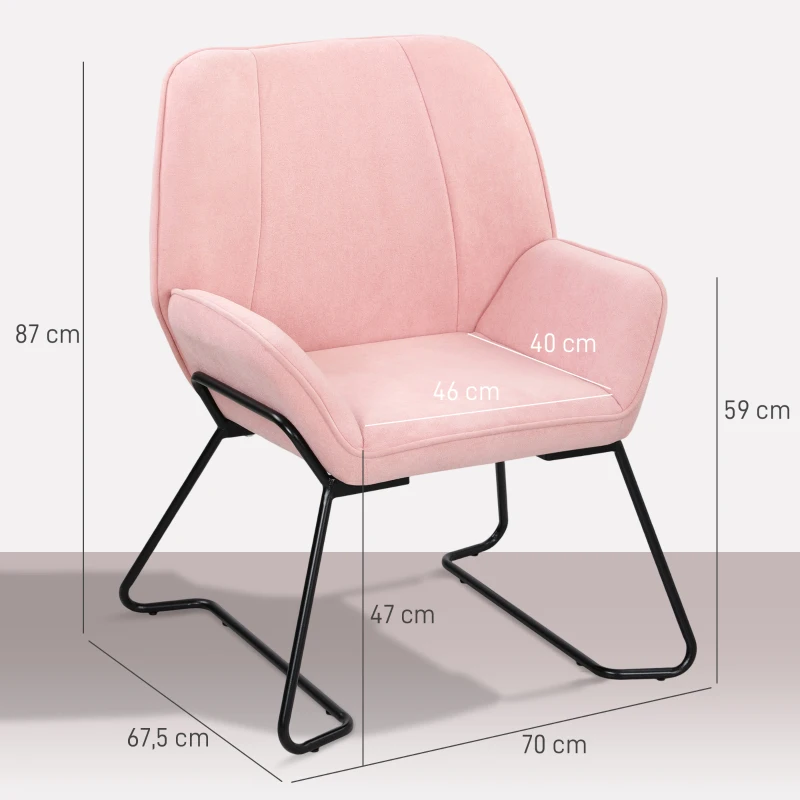HOMCOM Poltrona Sala de Estar Moderna Poltrona de Leitura com Assento Largo e Acolchoado Estofada em Veludo Pés de Metal 70x67,5x87 cm Rosa