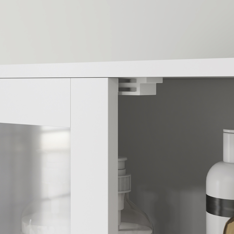 HOMCOM Mobile Colonne Salle de Bain avec 3 Armoires et Portes en Verre et à Persiennes, 60x30x170,5cm, Blanc