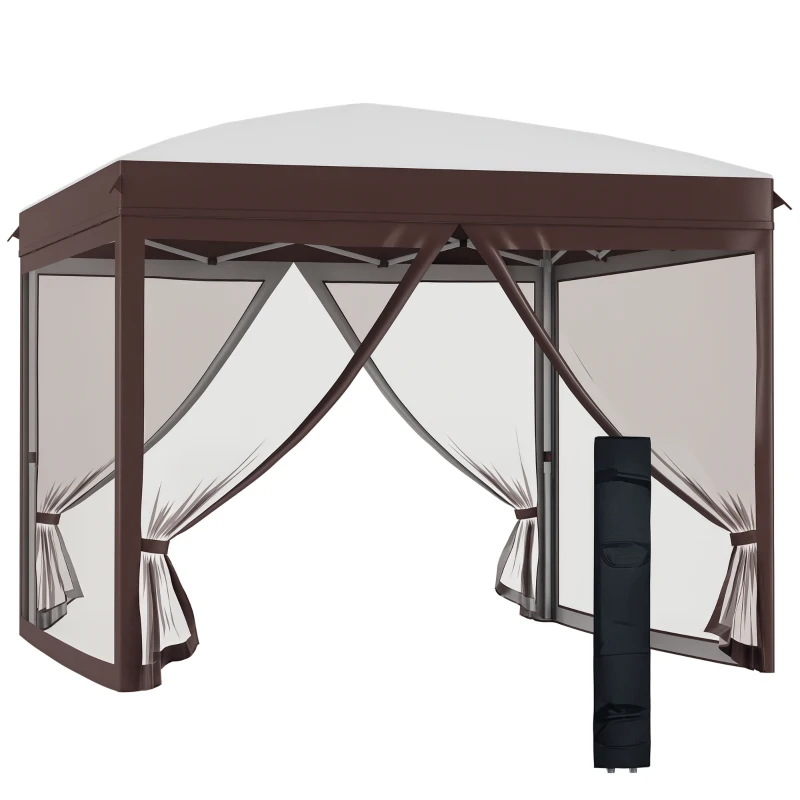 Outsunny Pavilion pliabil 3 x 3 (m) cu plase si geanta de transport cu rotile, cort de evenimente cu inaltime reglabila, cort de gradina, curte, bej