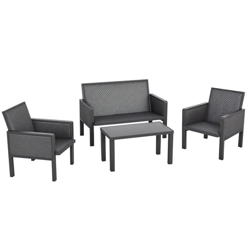Outsunny Salotto da Giardino con Divano da Esterno e Tavolino, Mobili da Giardino in Rattan Sintetico, Set 4 Pz, Grigio