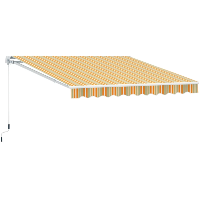 Outsunny Toldo Manual Retráctil 300x250 cm Toldo para Balcón con Manivela de Metal Impermeable y Anti-UV Toldo Enrollable de Exterior para Jardín Terraza Ventanas Amarillo y Blanco