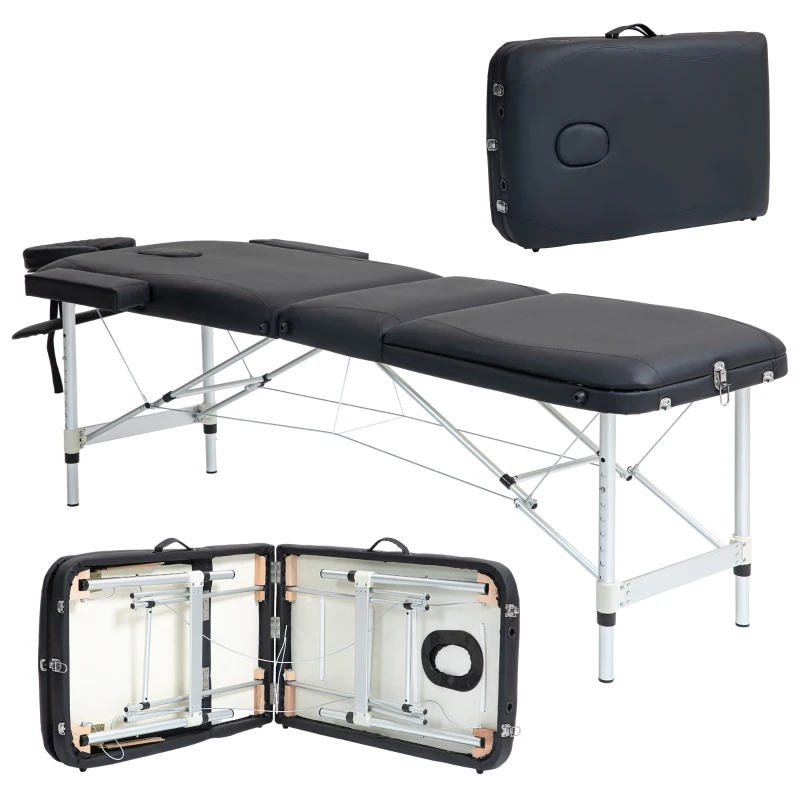 HOMCOM Lit de Massage Pliable à Hauteur Réglable, en Aluminium et Plastique, 215x81x61-84 cm, Noir