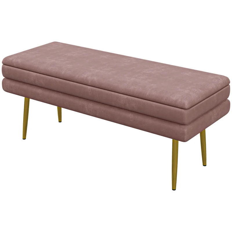 HOMCOM Banc rembourré, avec rangement, Acier, 100 x 37,5 x 42 cm, Rose
