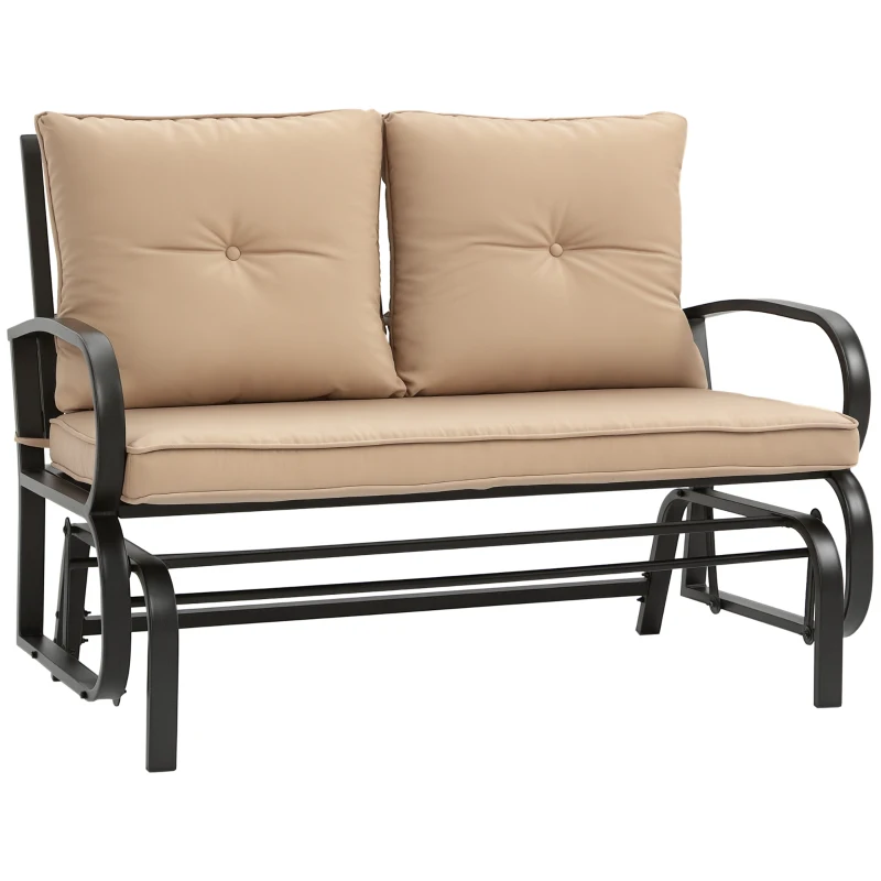 Outsunny Panchina a Dondolo da Giardino per 2 Persone con Cuscini per Seduta e Schienale, 122x70x87cm, Khaki