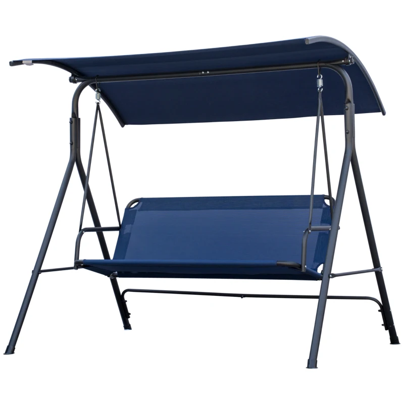 Outsunny Balancelle de Jardin 3 Places avec Auvent Ajustable, Tissu Oxford et Acier, Bleu Foncé