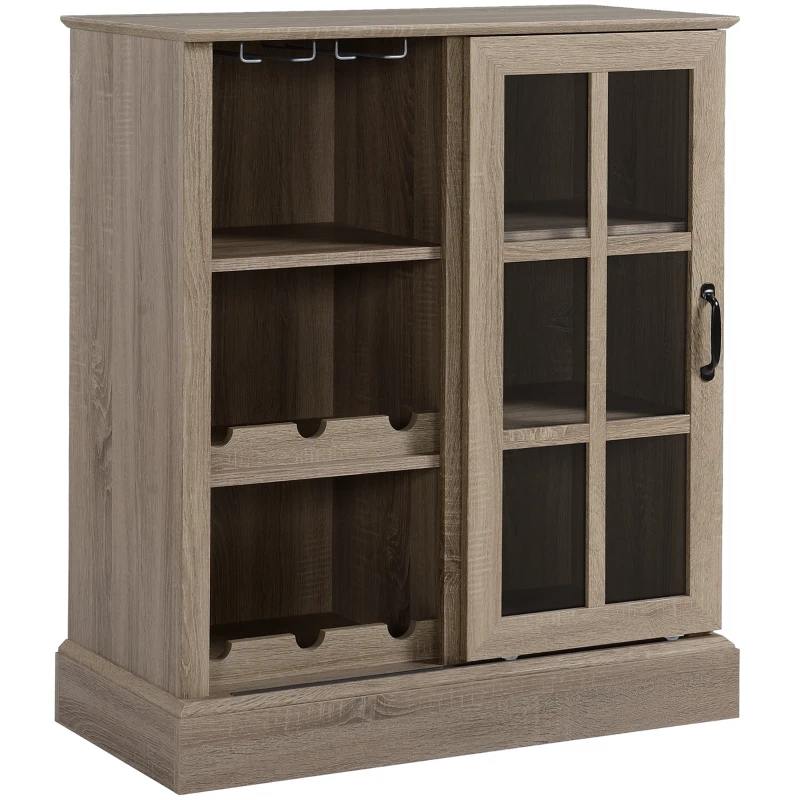 HOMCOM Aparador de Cocina Moderno con Puerta de Vidrio Soporte para 6 Copas y Botellero 79x39x92 cm Café