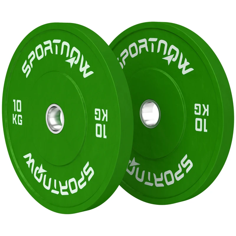 SPORTNOW Set 2 Disques Poids de 10kg en Caoutchouc avec Trou de 2"/5 cm pour Haltères et Barres, Vert