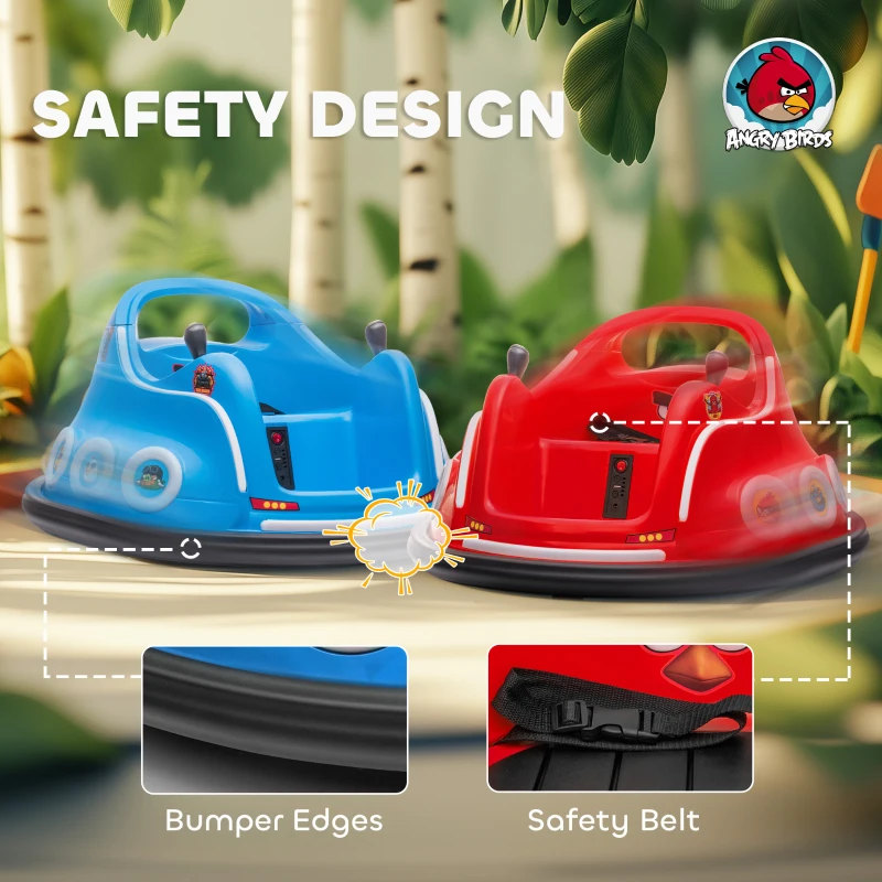 AIYAPLAY Angry Bird Licensed Waltzer Car, 12V Kids Bumper Car w/ Joysticks, Remote, Music LED Lights, Red