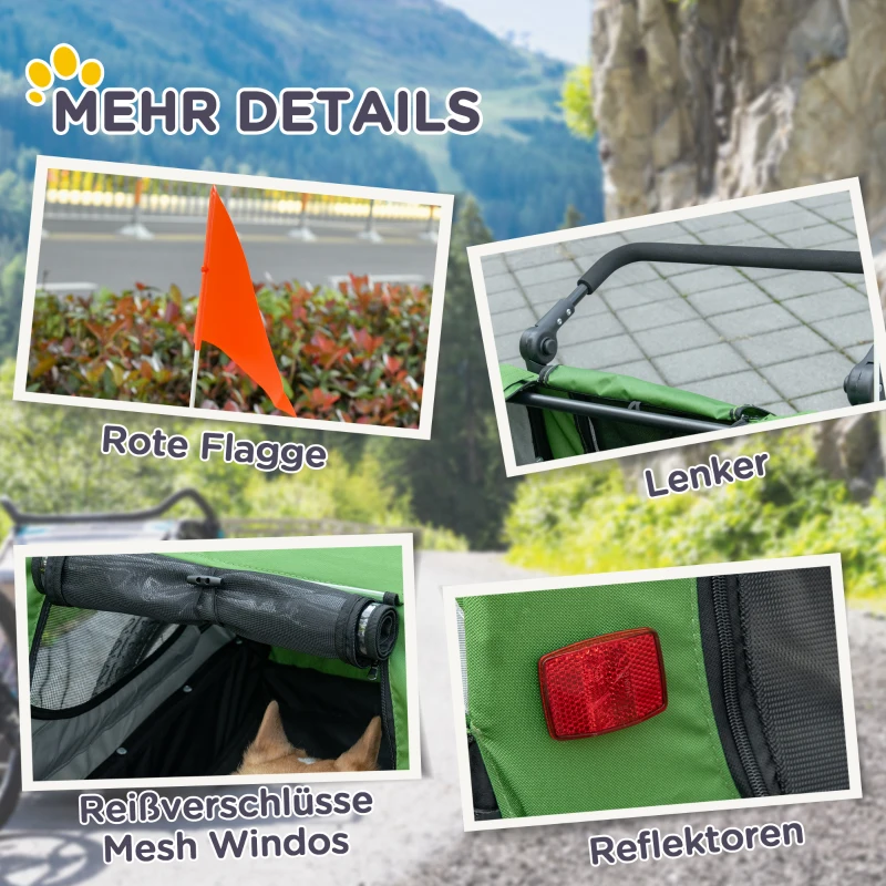 PawHut Poussette pour chiens 2 en 1, Remorque pour vélo pour chiens, pliable, imperméable, pour chiens jusqu'à 20 kg, Vert