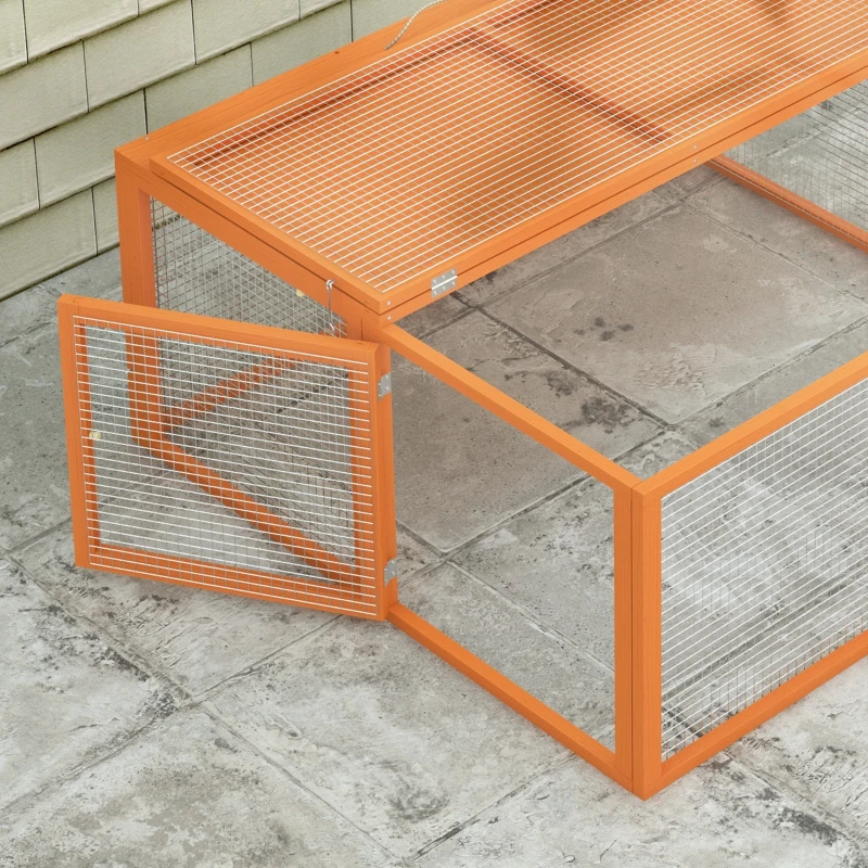 PawHut Clapier Extérieur Pliant pour 2-3 Rongeurs avec Entrées Multiples, en Bois et Acier, 110x105x50 cm, Orange
