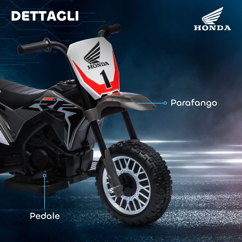 HOMCOM Moto da Cross Elettrica per Bambini Licenza Honda CRF450RL a 3 Ruote con Clacson, 71x40.5x43.5 cm, Grigio