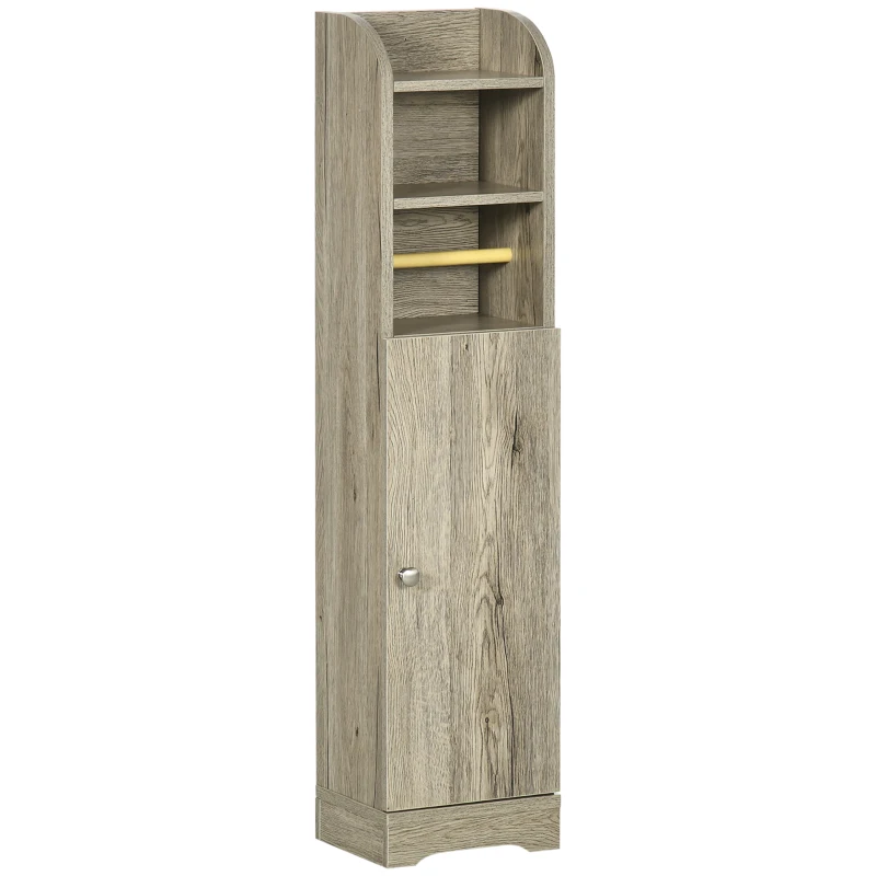 kleankin Portarrollos de Papel Higiénico con Armario para Baño con Estante Interior Ajustable 23x18x100 cm Gris