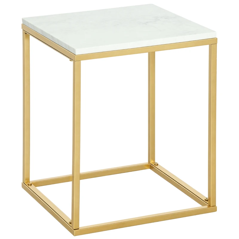 Outsunny Tavolino da Caffè per Casa e Giardino in Metallo con Effetto Marmo, 40x40x50cm, Oro
