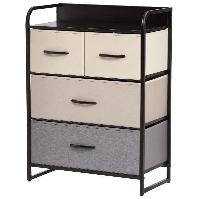 HOMCOM Meuble de Rangement chiffonnier 4 tiroirs en Tissu 58 x 29 x 78,5 cm Noir Gris écru Beige