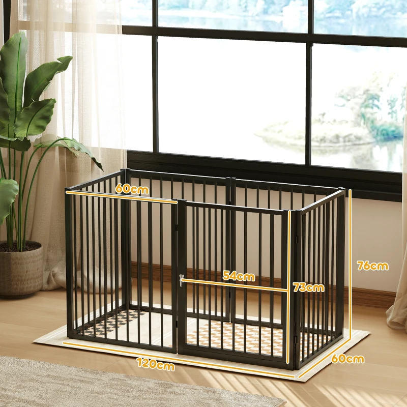 PawHut Enceinte pour Chiots, Barrière pour Chiens, Enclos pour Chiots, 6 Panneaux avec Porte, Clôture d'Intérieur et d'Extérieur, Acier, Noir
