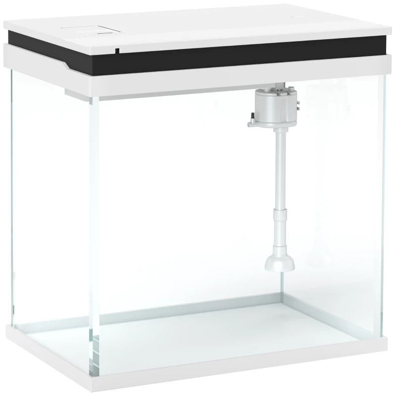 PawHut Aquarium pour Poissons Rouges 26L avec Lumières LED, Système de Filtrage et Pompe à Eau, 38x26x38 cm, Blanc