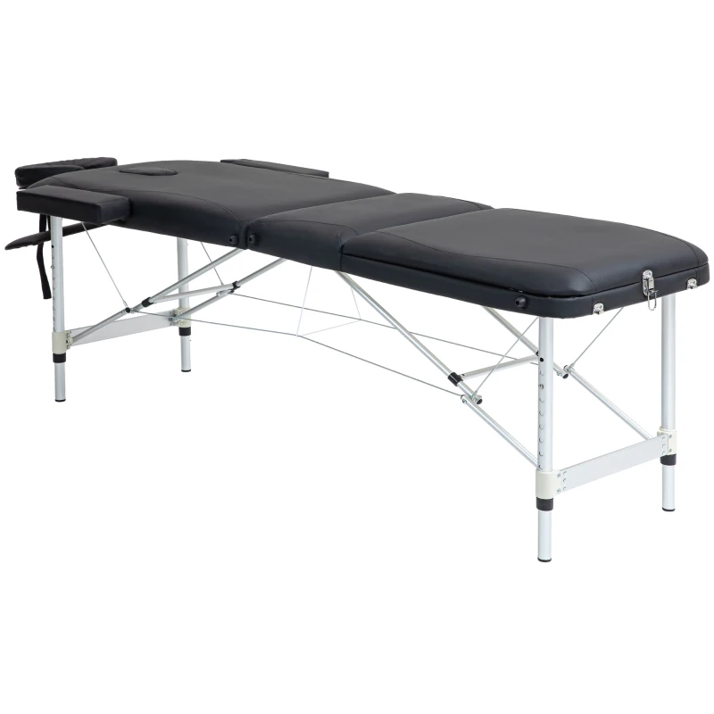 HOMCOM Lit de Massage Pliable à Hauteur Réglable, en Aluminium et Plastique, 215x81x61-84 cm, Noir