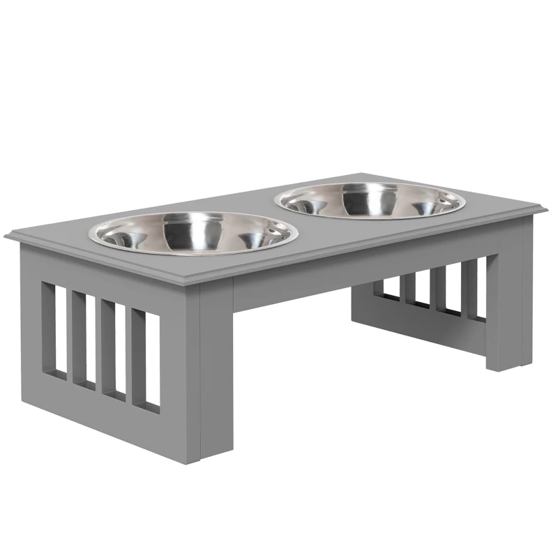PawHut Station d'Alimentation pour Chiens, anti-dérapant, 44x24x15cm, Gris, 0,9L par Bol