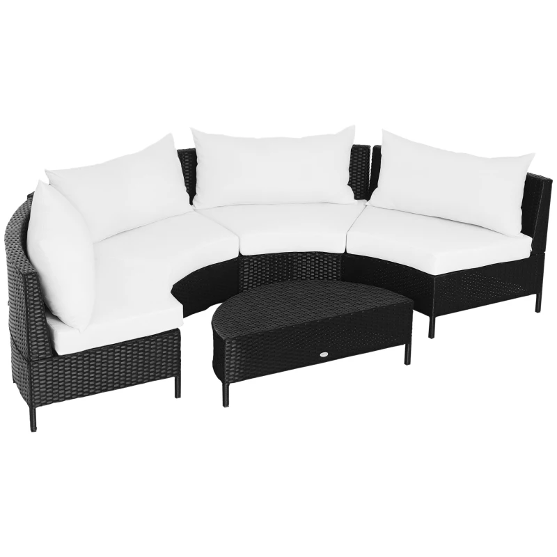 Outsunny Divano da Esterno in Rattan, Set 5 Pezzi con Pouf, Salottino per il Giardino Nero e Bianco 96cmx 68cmx 65cm