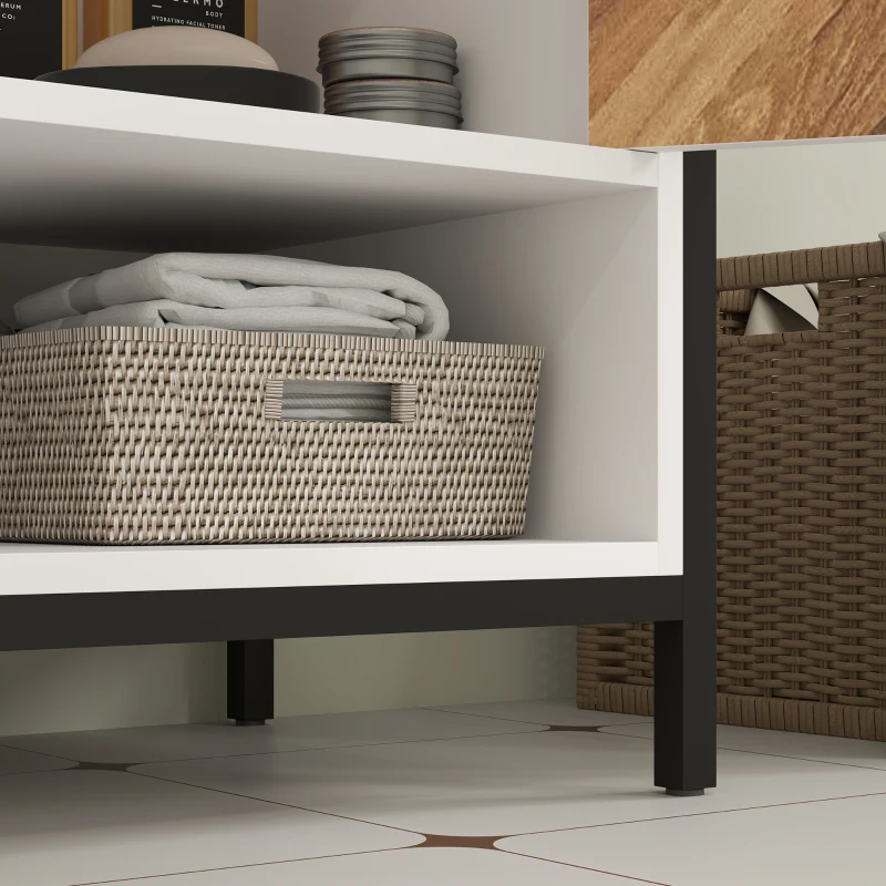 HOMCOM Meuble sous Lavabo avec 2 Portes et Compartiment Ouvert pour Lavabo avec ou sans Piédestal 80x40x60 cm Crème et Noyer