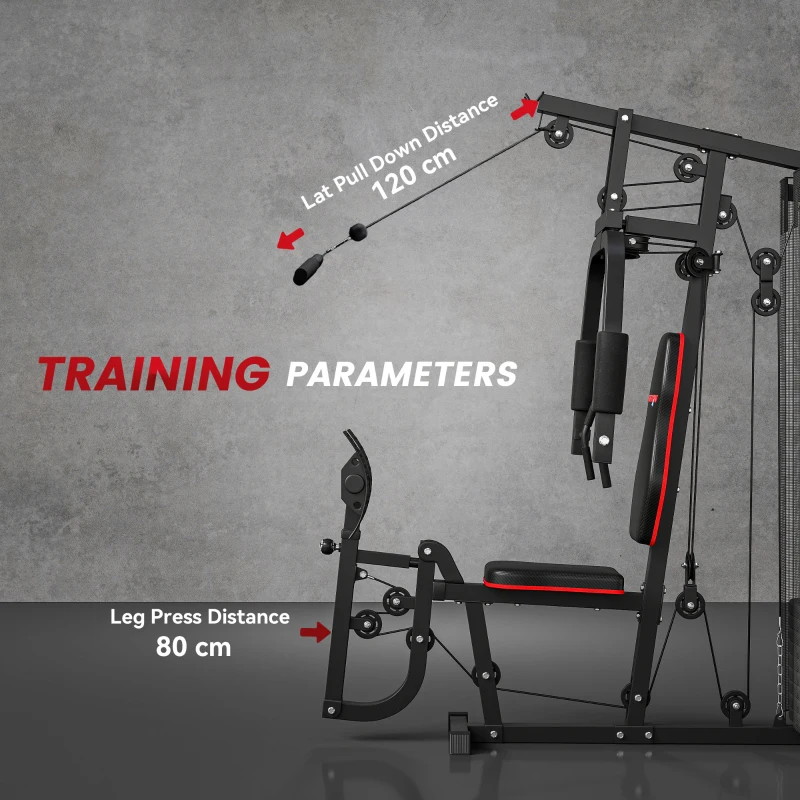 SPORTNOW Stație Fitness Multifuncțională cu 45 kg pentru Antrenament cu Presă Piept și Picioare, 160x108x200 cm, Negru