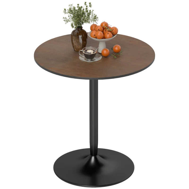 HOMCOM Tavolo da pranzo rotondo 70 cm per 2 persone con piano in legno massello impiallacciato e base in acciaio marrone