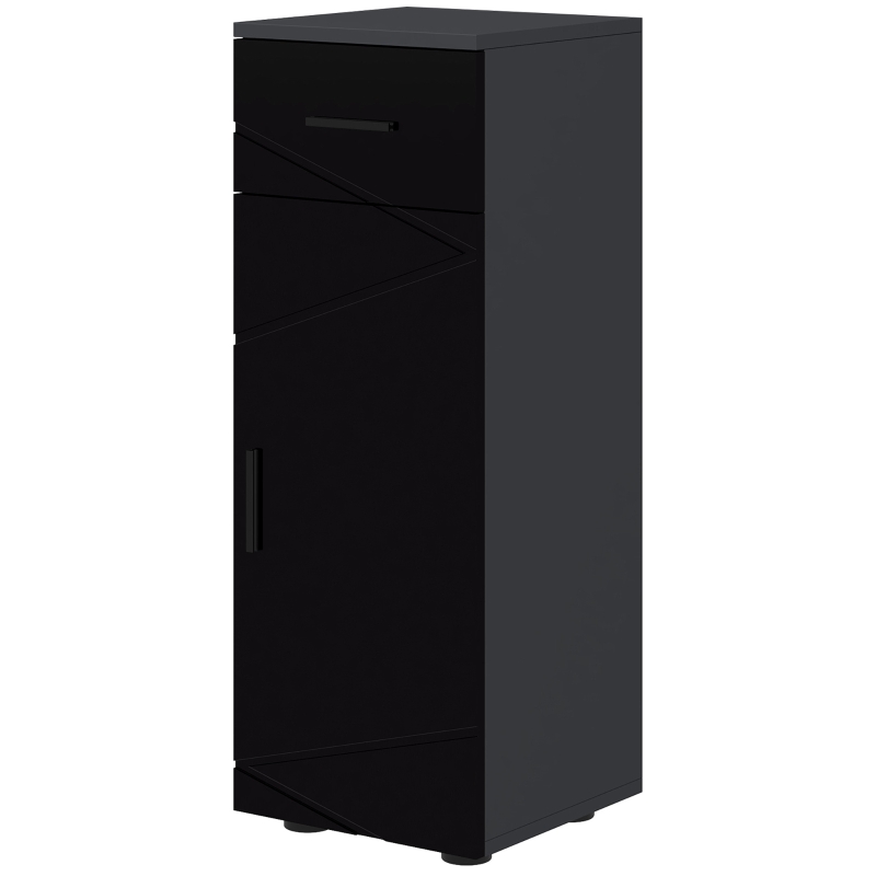 Kleankin Meuble de Salle de Bain en Panneau de Particules avec Tiroir et Armoire à 2 Niveaux Réglables, 30x30x82 cm, Noir et Gris